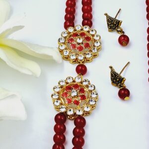 Exquisite double-strand red bead necklace with ear rings set-JSBE0005