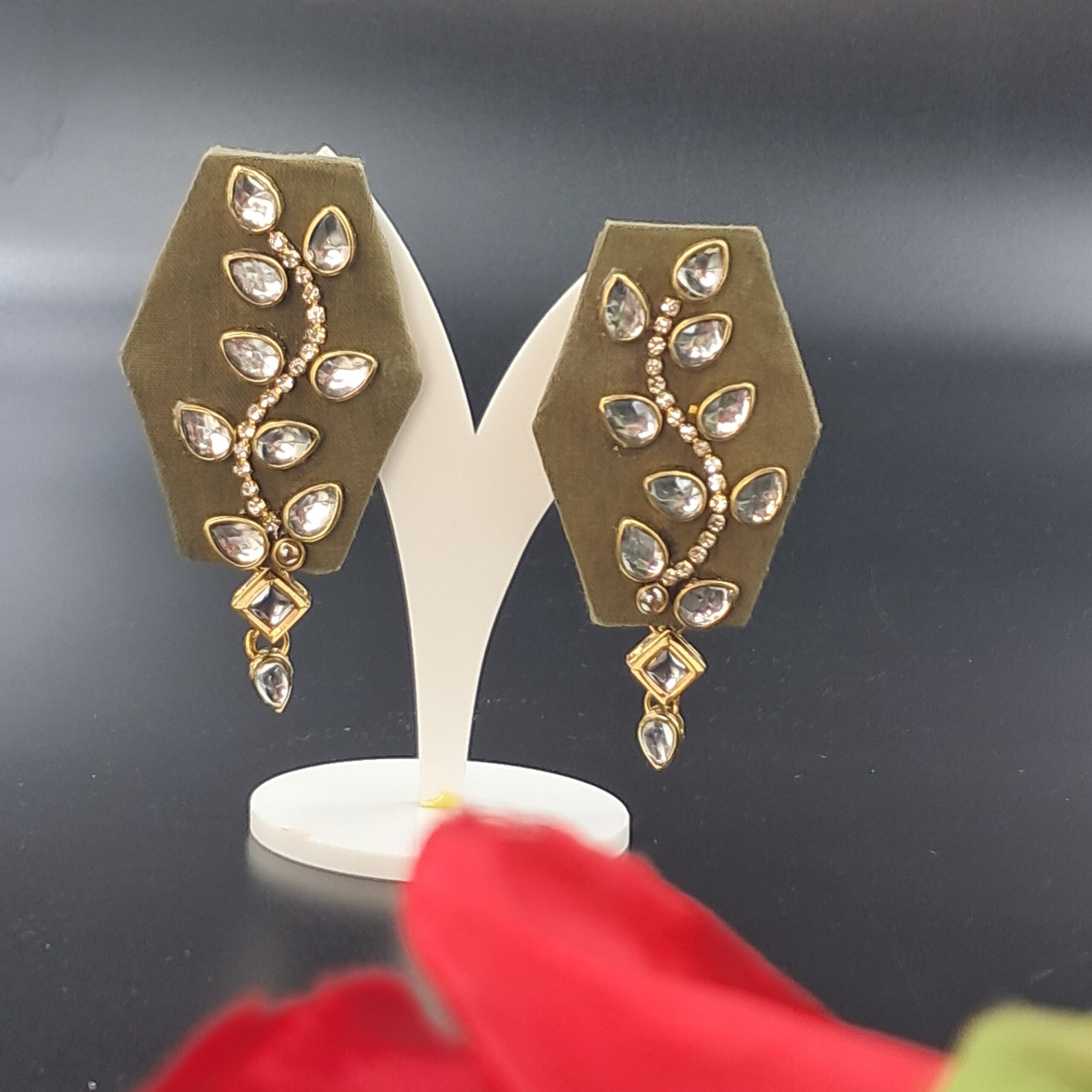 Handcrafted Olive Green Kundan Statement Earrings - EAFA0007