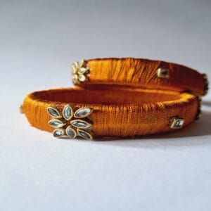 Golden Elegance Silk Thread Bangles – Handcrafted Beauty - BA0002