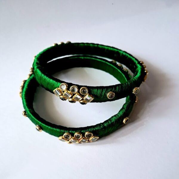 Emerald Green Silk Thread Bangles – Handcrafted Beauty - BA0005
