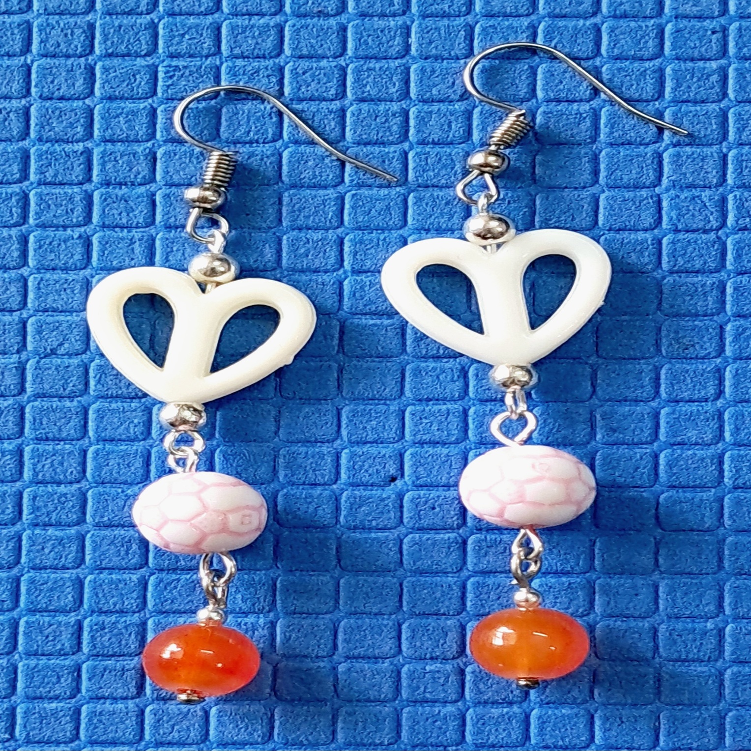 Handmade heart-shaped with Pink and orange drop ear rings - EABE0001