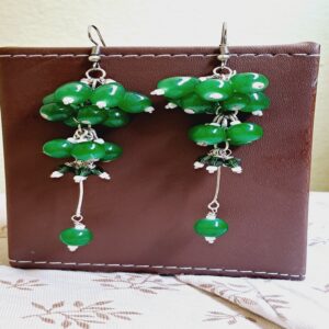 Handcrafted Vibrant Green Beaded Cluster Ear rings for women- EABE0002