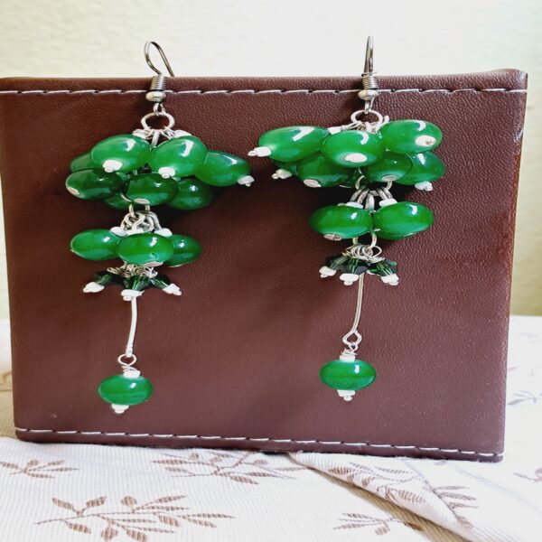 Handcrafted Vibrant Green Beaded Cluster Ear rings for women- EABE0002