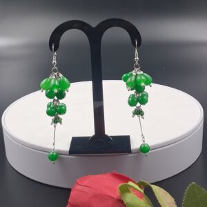 Handcrafted Green Beaded Cluster Dangler Earrings – EABE0002