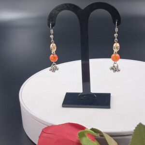 Handcrafted Orange Beaded Dangler Earrings with Silver Accents – EABE0009