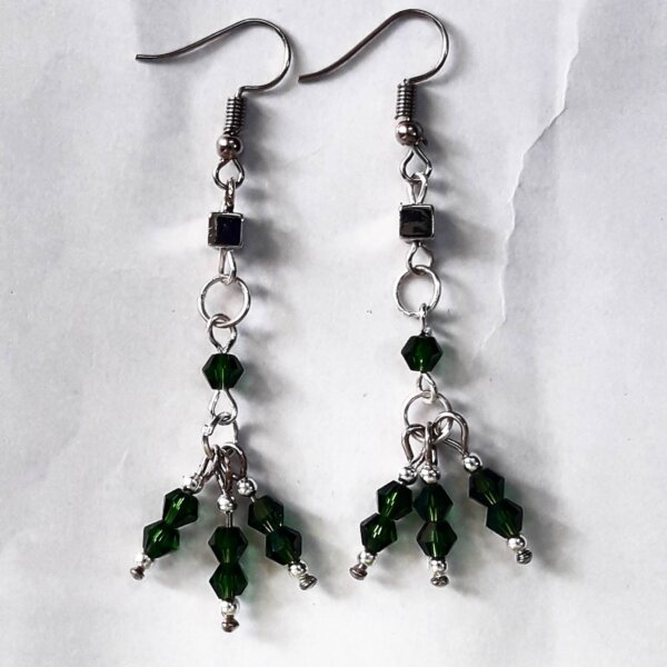 Elegant Green Crystal Dangle Earrings – Silver-Tone Charm - EABE0017