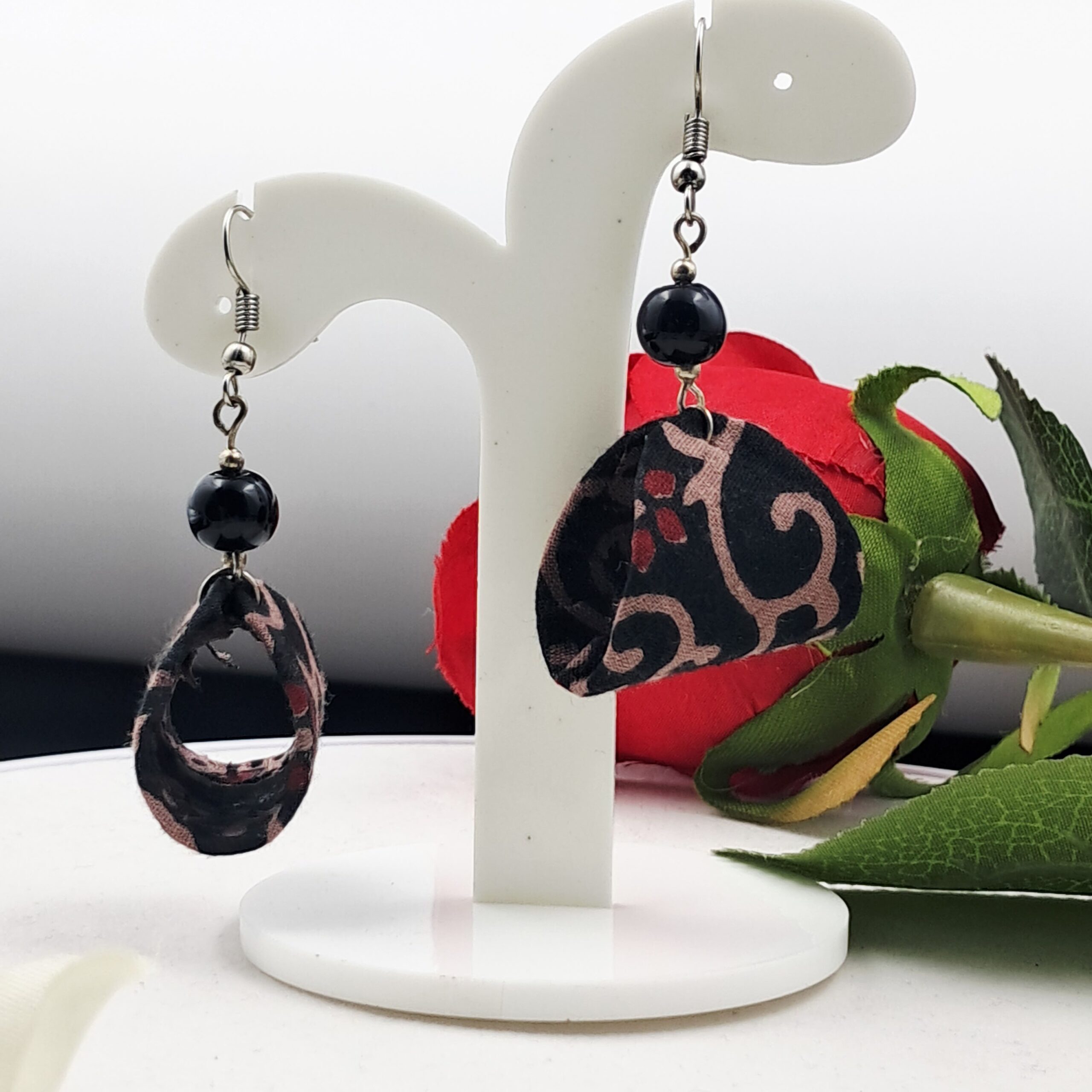 Handmade Black & Brown Fabric Drop Earrings - EAFA0004 - Image 4