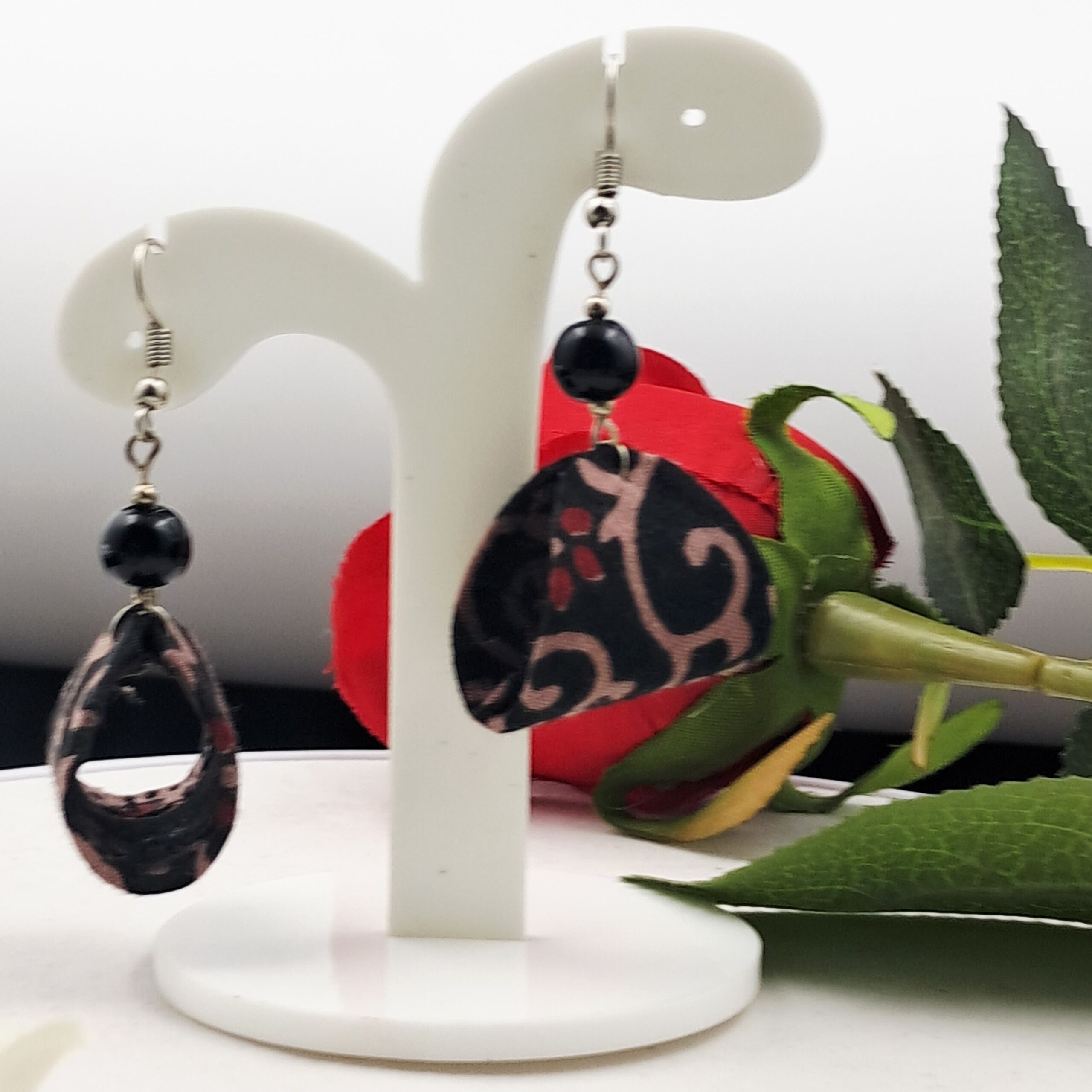 Handmade Black & Brown Fabric Drop Earrings - EAFA0004 - Image 3