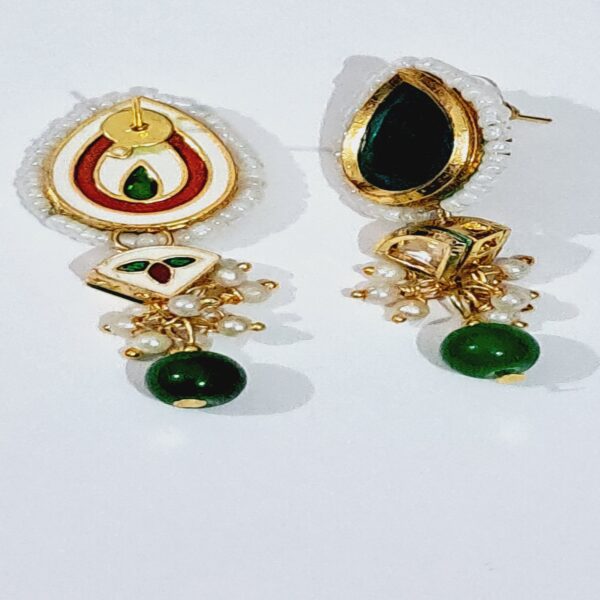 Elegant Kundan Green Bead Earrings with Pearl Accents - Traditional Handmade Jewelry - EAKU0001