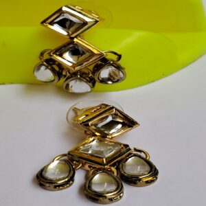 Elegant Gold-Toned Kundan Earrings with Teardrop Stones – Handmade Jewelry for Women - EAKU0003
