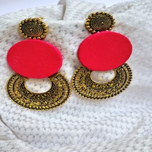 Statement Red and Antique Gold-Tone Hoop Earrings - EAOX0002