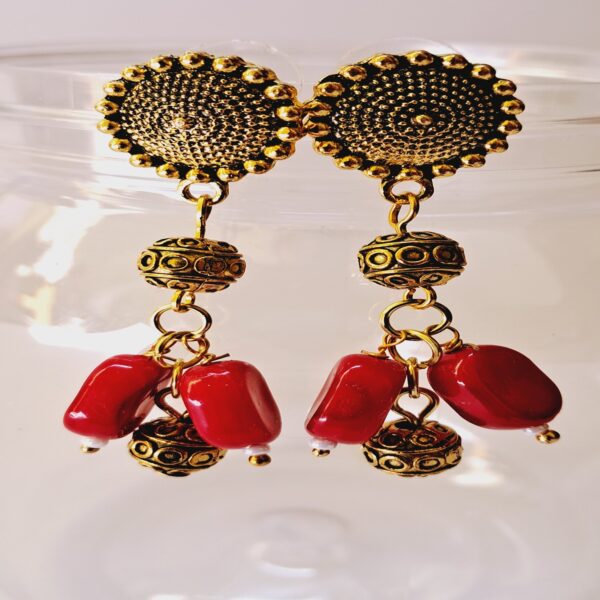 Bold Red and Gold Dangling Earrings - EAOX0009