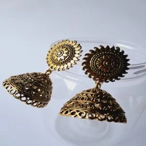 Antique gold-tone jhumka earrings with sun-inspired studs – EAOX0012