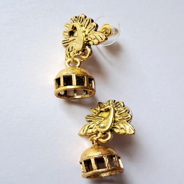 Gold-tone jhumka earrings with peacock-inspired studs - EAOX0013