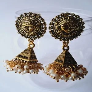 Handcrafted ethnic jewelry with Sun God earrings design and Pearl tassel earrings – EAOX0019