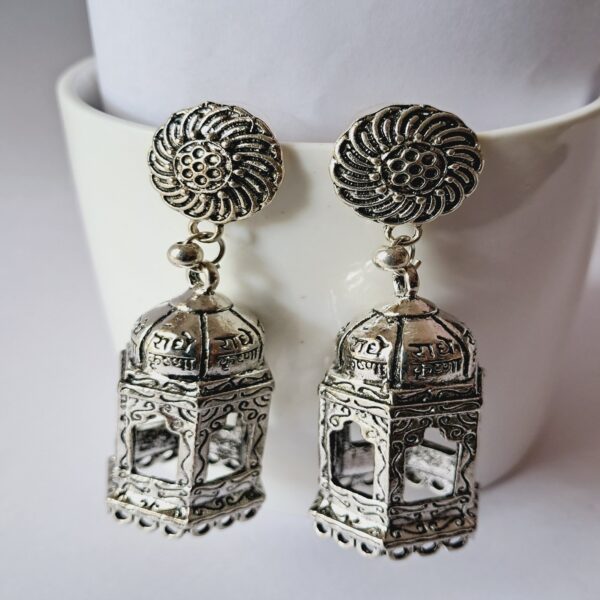 Oxidized temple jhumka earrings - EAOX0025
