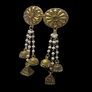 Elegant Antique Jhumka Earrings with Pearl Detailing – EAOX0018