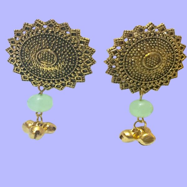 Antique-Finish Stud Earrings with Bead & Ghungroo – Ethnic Elegance - EAOX0032