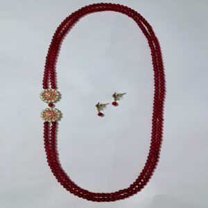 Exquisite double-strand red bead necklace with ear rings set-JSBE0005