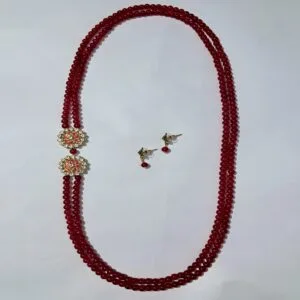 Exquisite double-strand red bead necklace with ear rings set-JSBE0005