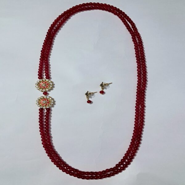 Exquisite double-strand red bead necklace with ear rings set-JSBE0005