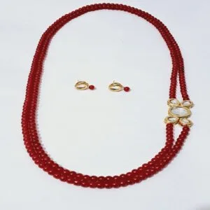 Elegant Red Beaded Necklace Set with Kundan Detailing – JSBE0006