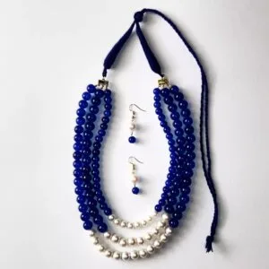 Handmade Royal blue Three-layer bead necklace with earrings jewellery set – JSBE0007