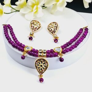Royal Kundan & Beaded Necklace Set – Handmade Traditional Jewelry – JSKU0001