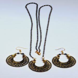 Elegant Black Bead Mangalsutra Set with Matching Earrings – MASE0001
