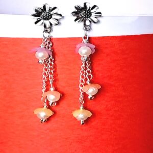 Floral Pearl Dangle Earrings – Elegant & Charming - EABE0020