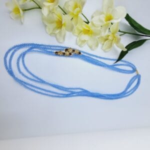 Elegant Blue Beaded Layered Necklace Set with Floral Kundan Earrings – JSBE0025