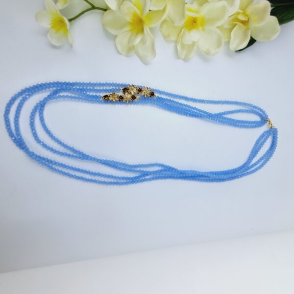 Elegant Blue Beaded Layered Necklace Set with Floral Kundan Earrings - JSBE0025 - Image 3
