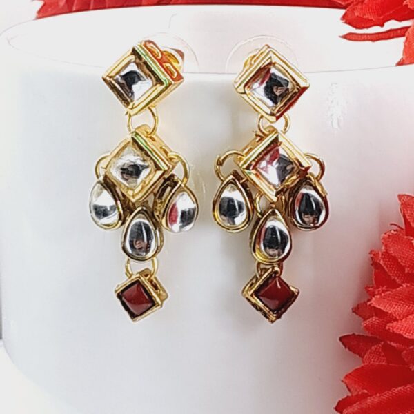 Elegant Kundan Drop Earrings with Gold Finish and Red Accents- EAKU0006