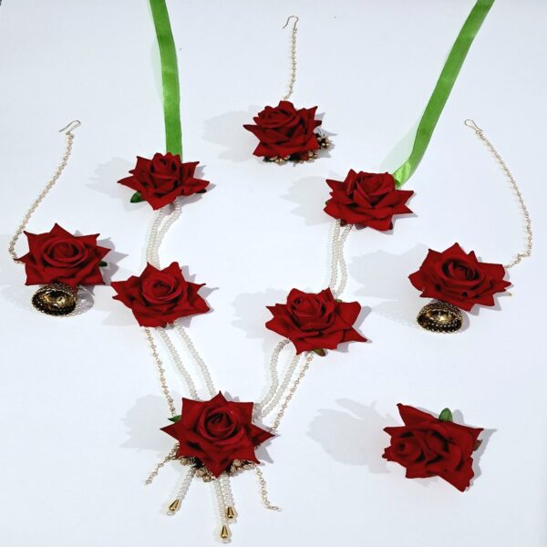 Handmade Red Rose Jewelry Set – Bridal & Festive Floral Accessories - JSFL0002