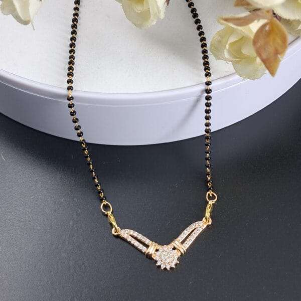 Stylish V-shape single-layer mangalsutra with sparkling stones and rose gold finish. Lightweight and perfect for daily or office wear- MANE0017 - Image 2