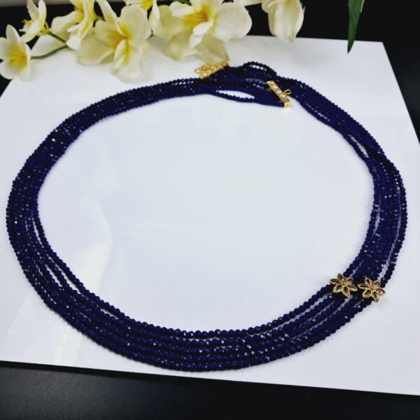 Elegant Multi-Strand Navy Blue Beaded Necklace with Floral Accents - NEBE0004
