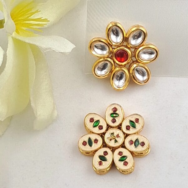 Floral Minakari Kundan Stud Earrings with Red Stone Center EAKU0009 - Image 2