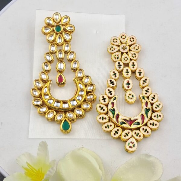 Elegant Minakari Kundan Crescent Earrings with Green & Red Accents - EAKU0013 - Image 3