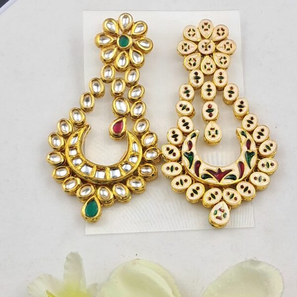 Elegant Minakari Kundan Crescent Earrings with Green & Red Accents - EAKU0013 - Image 2