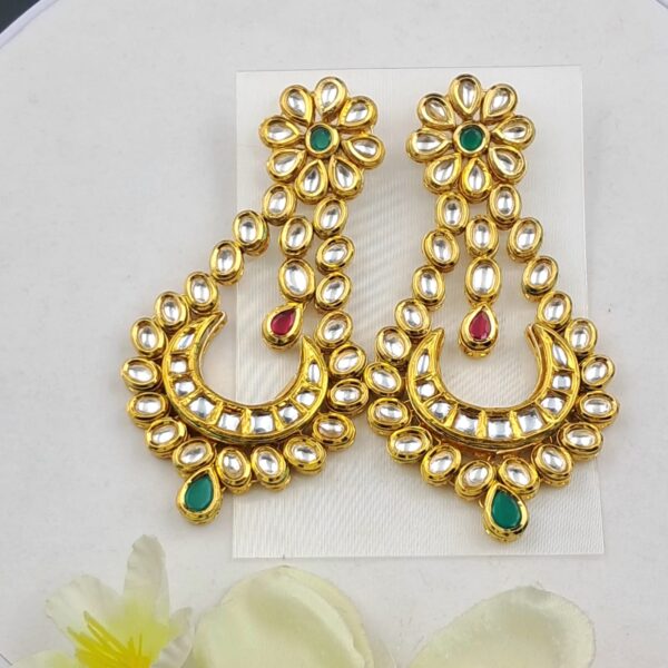 Elegant Minakari Kundan Crescent Earrings with Green & Red Accents - EAKU0013