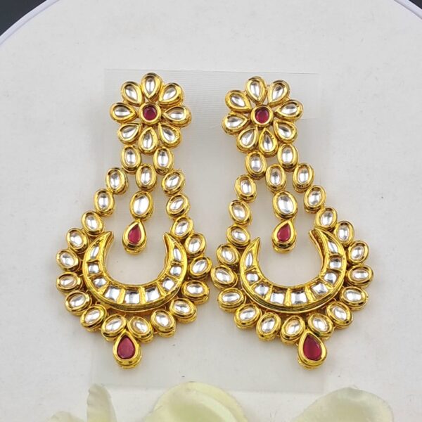 Chand Minakari Kundan Earrings with Red Stone Floral Top - EAKU0012