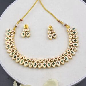 Bridal Minakari Kundan Necklace Set with Red & Green Teardrop Stones – JSKU0011