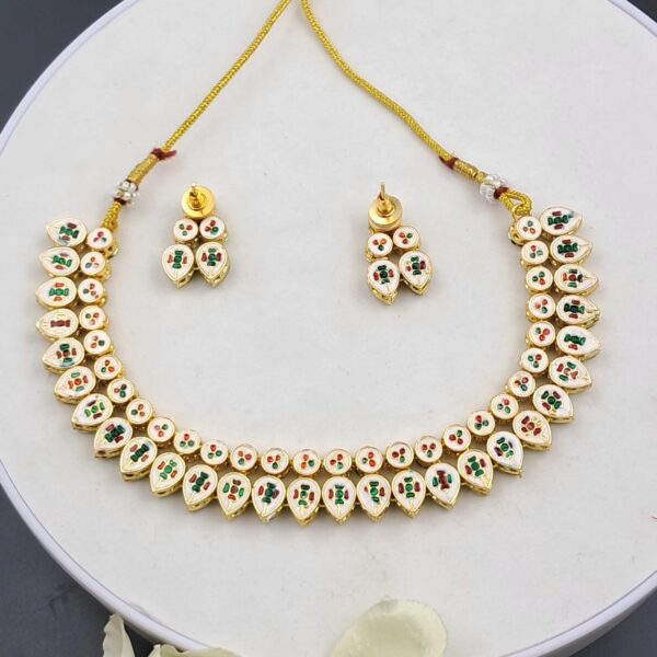 Bridal Minakari Kundan Necklace Set with Red & Green Teardrop Stones - JSKU0011 - Image 2
