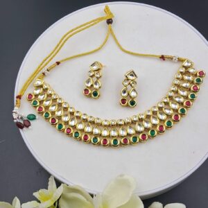 Multicolor Minakari Kundan Choker Necklace Set with Matching Earrings - JSKU0006
