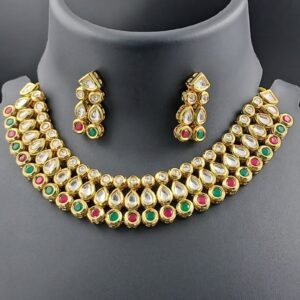 Multicolor Minakari Kundan Choker Necklace Set with Matching Earrings – JSKU0006
