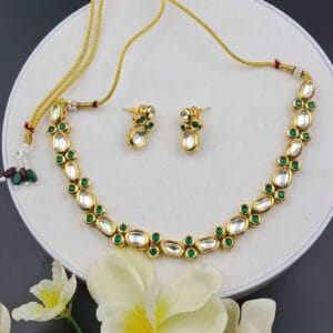 Traditional Minakari Kundan Necklace Set with Green Accents - JSKU0008