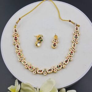Traditional Minakari Kundan Necklace Set with Green Accents – JSKU0008