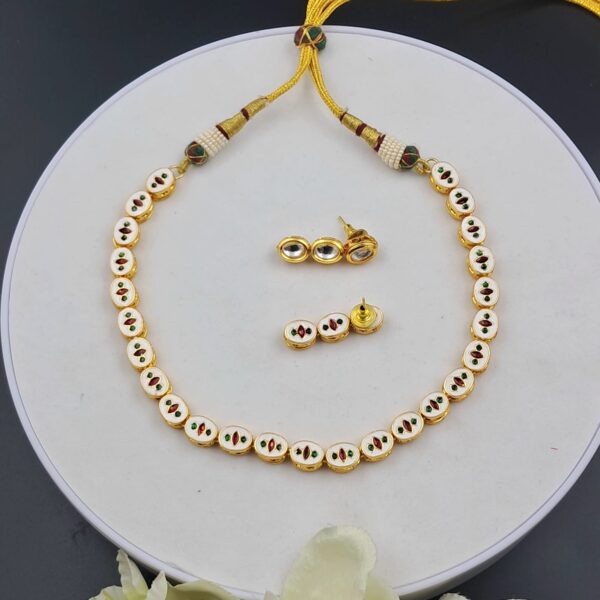 Elegant Minakari Kundan Necklace Set with Matching Stud Earrings - JSKU0009 - Image 2