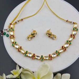 Minakari Kundan Necklace Set with Multicolor Accents – Red & Green Stone Detailing - JSKU0021