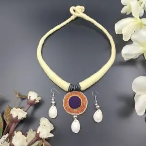 Handmade Fabric Necklace Set with Shell Drop Earrings – JSFA0018